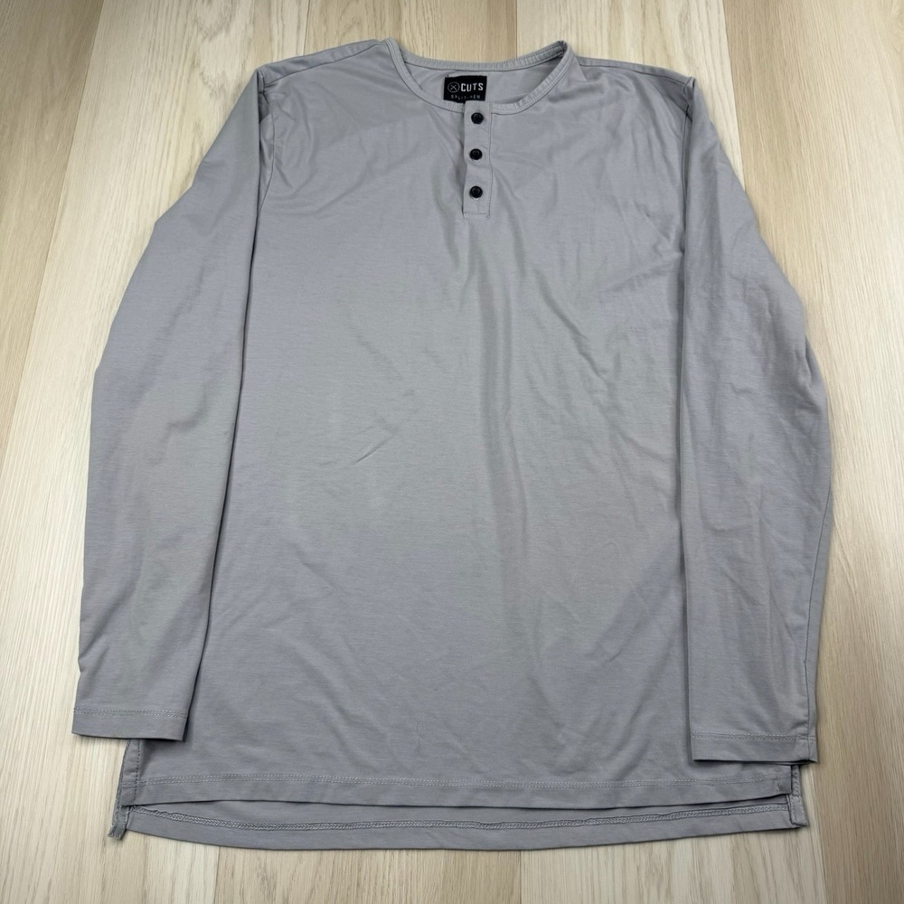 Cuts Clothing Split Hem Stretch Long Sleeve Henley Shirt Men's Size Large Gray